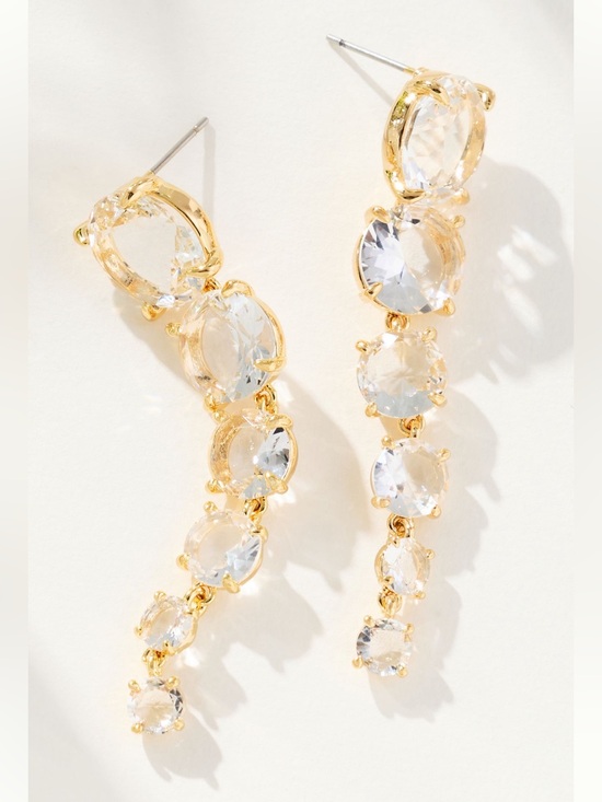 Anthropologie Jewelry - Anthropologie Gold-Tone Clear Rhinestone Gold Cascade Drop Earrings NEW